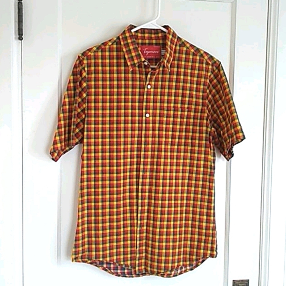 Vibrant curry-color check summer shirt